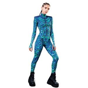 Badinka The Mystic Peacock Padded Long Sleeve Costume Jumpsuit Size Large